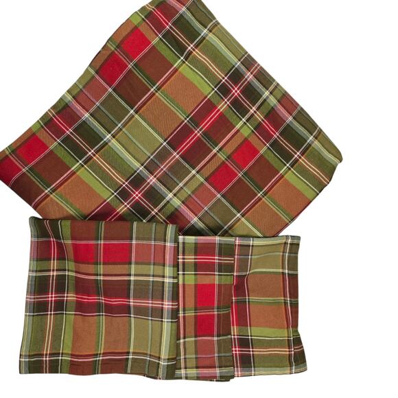Pottery Barn Tahoe Plaid King Duvet Cover and 3 Euro Shams Green Red - Picture 1 of 8
